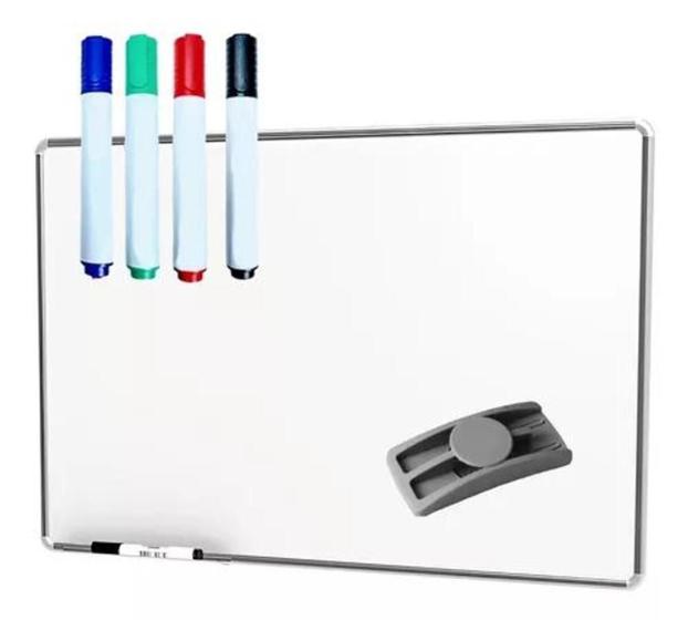 Imagem de Lousa quadro branco 120 x 90 cm grande escolar + apagador + 4 canetas marcadores - moldura de alumínio 