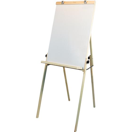 Imagem de Lousa Quadro Branco Flip Chart Tela 90x60 cm Altura 180m Moldura Madeira com Porta Bloco de Folhas