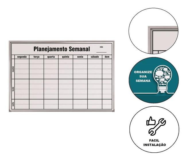 Imagem de Lousa Quadro Planejamento Semanal 90x60cm Moldura Alumínio