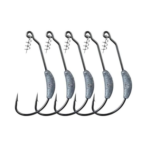 Imagem de Lua-Bare Cor com chumbo Crank Hook, Primavera Lock Pin, Weighted Fish Hook, 5 pcs
