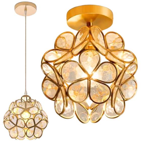 Imagem de Luminária 2X1 Lustre Pendente Plafon 146,5Cm Metal Dourado