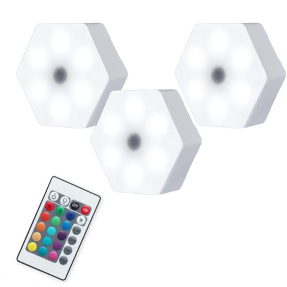 Luminária 3 Lâmpadas Led Hexagonal Luz Rgb Com Controle Led Light