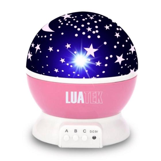 Imagem de Luminária 3D Lua Abajur Gira Projetor De Estrelas (Rosa)