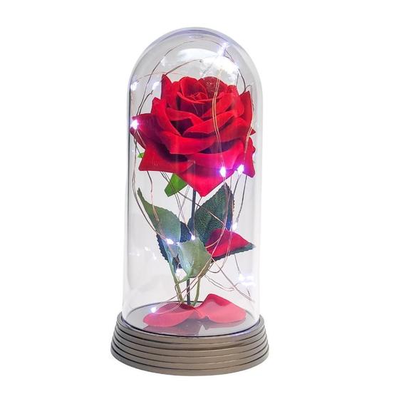 Imagem de Luminária A Rosa Encantada Vermelha 20 Cm Base Ouro Frio