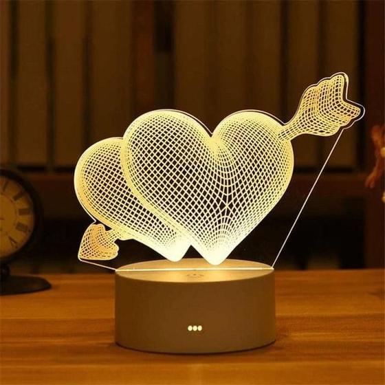 Imagem de Luminária Abajur Coração Flecha Display Acrílico Led 3D Mesa