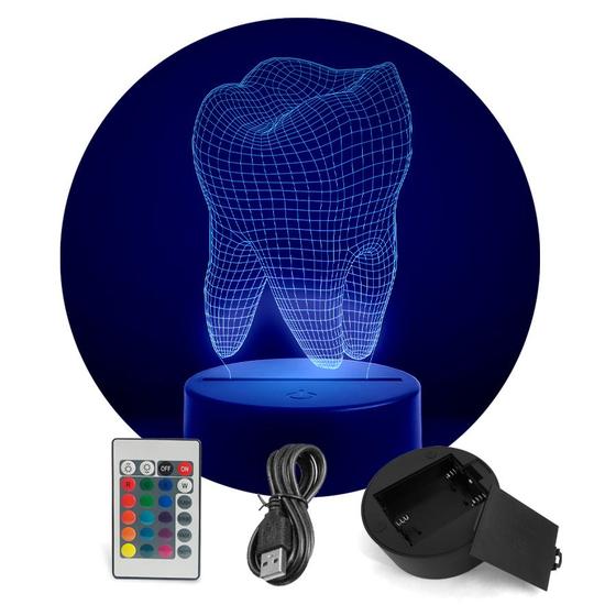 Imagem de Luminária Abajur Dente 3D Dentista RGB + Controle