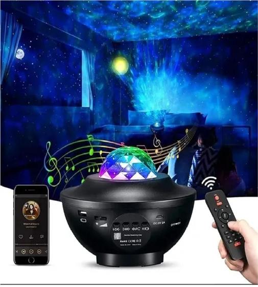 Imagem de Luminária Abajur Gira Projetor Galaxia Musica Bluetooth Usb