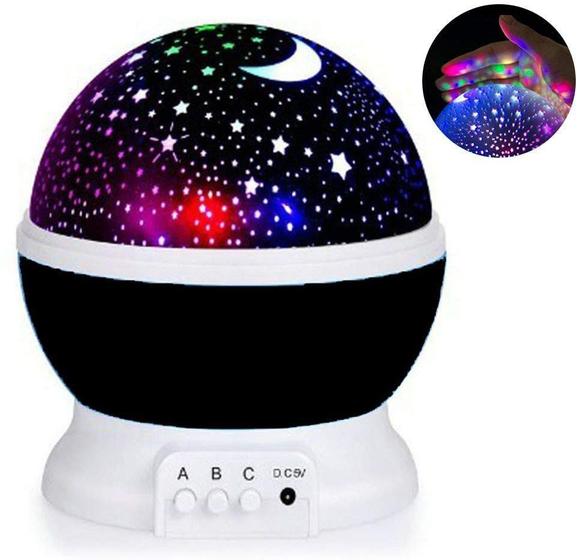 Luminaria Abajur Globo Luz Quarto Projeçao Giratorio Festa PRETO BC