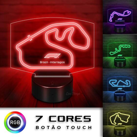 F1 Led Luminária Abajur LED 3D Circuitos F1 Corrida Formula 1 - EPIC THINGS ...