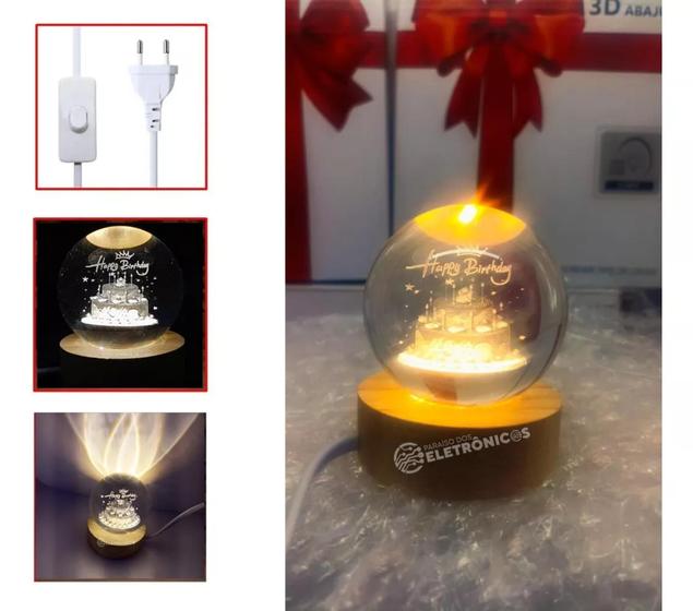 Imagem de Luminária Abajur Led 3d De Mesa Decorativa Bola De Cristal 61300