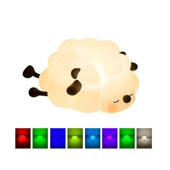 Imagem de Luminária Abajur Noturna De Silicone OVELHA 8 Luzes Com Sensor Toque Recarregável USB Led Touch Fofa