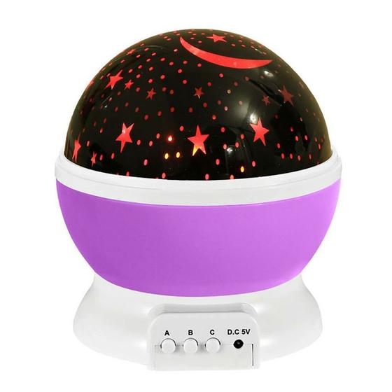 Luminária abajur rotativa lua projetor globo estrela criança festa star