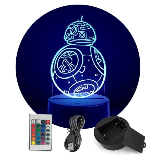 Imagem de Luminária Abajur Star Wars - Robô BB-8 RGB Controle + Toque