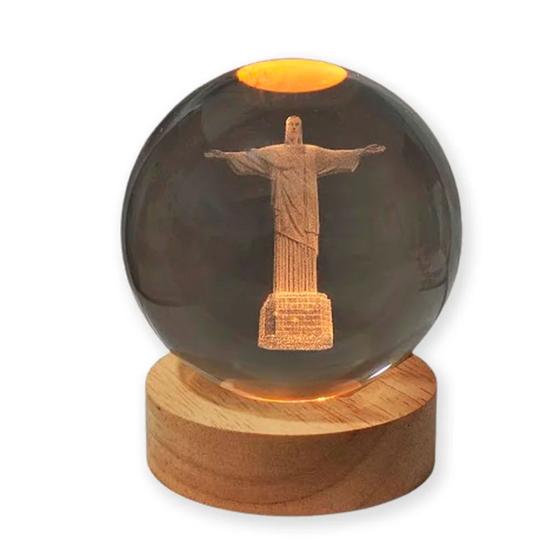 Imagem de Luminária Abajur USB Enfeite Decorativo Esfera de Vidro 3D Com Led Planetário Quarto