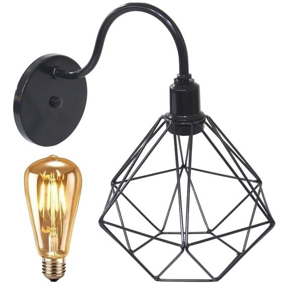 Imagem de Luminária Arandela de Parede Aramada Diamante Industrial Retro + Lâmpada Led ST64 Vintage