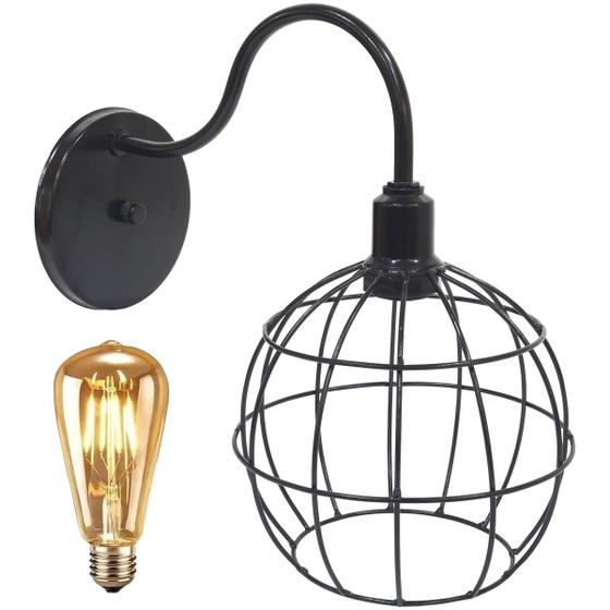 Imagem de Luminária Arandela de Parede Aramada Globo Industrial Retro + Lâmpada Led ST64 Vintage