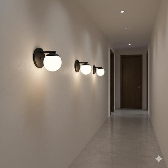 Luminária Arandela de Parede Globo Jabuticaba Vidro Parede Moon Alumínio G9 Moderna Corredor Lavabo Hall de Entrada Suíte Área Interna Lâmpada Halopin