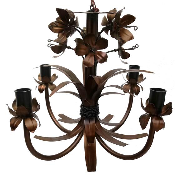 Luminaria Artesanal de Metal com Tulipas Decorativas Iluminação de Sala Libertas Rosas