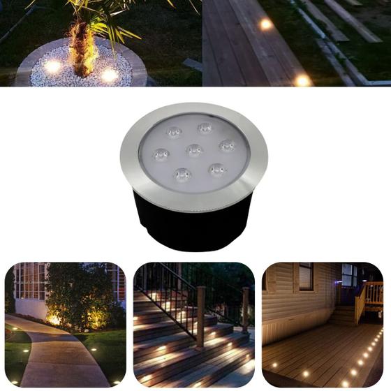 Imagem de Luminária Balizador Spot Led SMD Em PVC De 7W Luz Branco Quente De Embutir Em Piso Chão Solo Gramado Jardim Escada