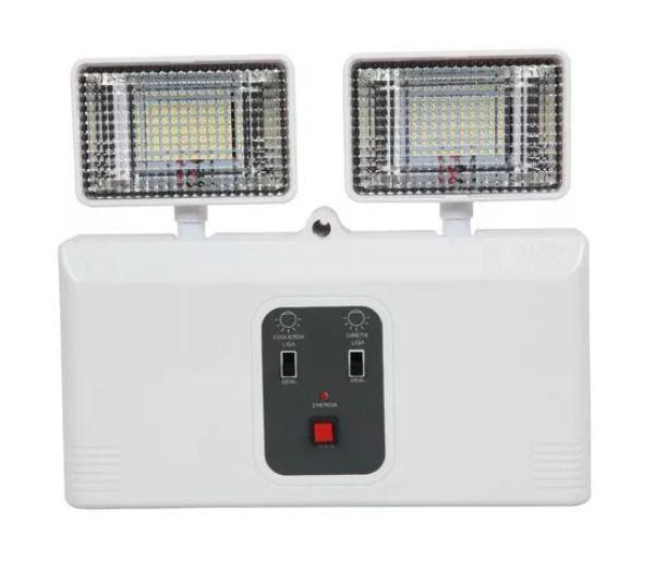 Luminária Bloco Emergência Farol Duplo LED 24W Recarregavel Branco Frio Bivolt Luz Sollar