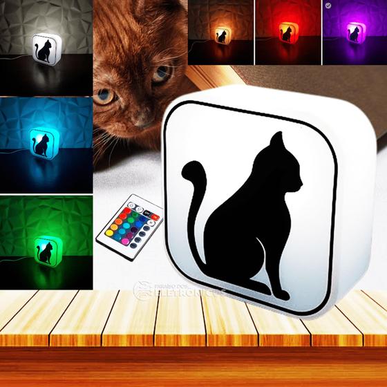 Imagem de Luminária Box de Mesa Gato Silhueta Para Decorar e Iluminar Controle Remoto RGBW 10010715