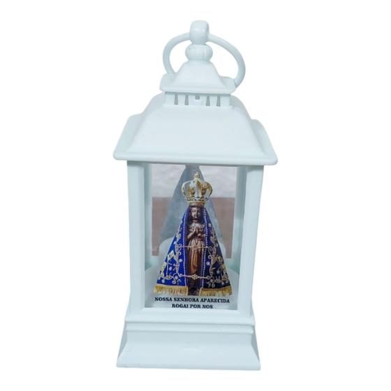 Imagem de Luminária Branca com Imagem Nossa Senhora Aparecida bateria