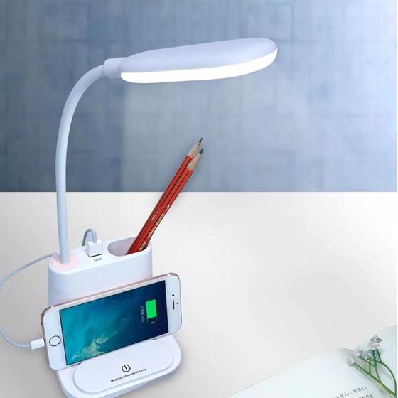 Imagem de Luminária Carregador Para Celular USB Porta Lápis e Caneta