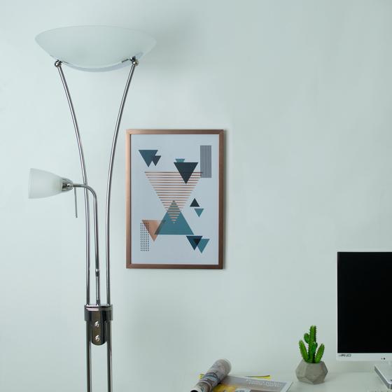 Imagem de Luminária Coluna Abajur de Chão em Metal Cromado e Vidro Branco Fosco com Luz para Leitura 1,8m F019