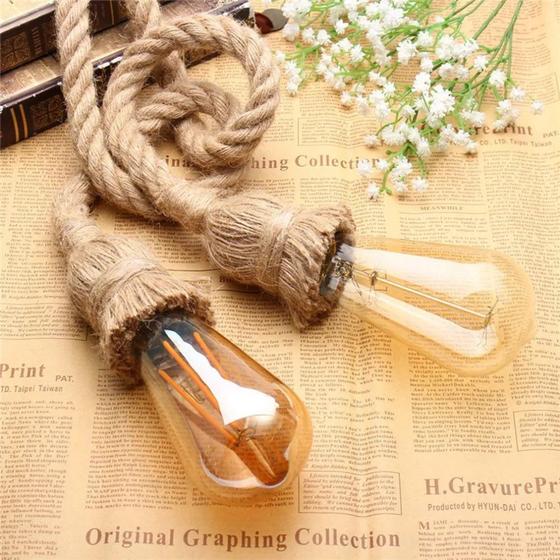 Imagem de Luminaria Corda Sisal Dupla 2 Metros Pendente De Corda Rustico KIT com 2 unidades