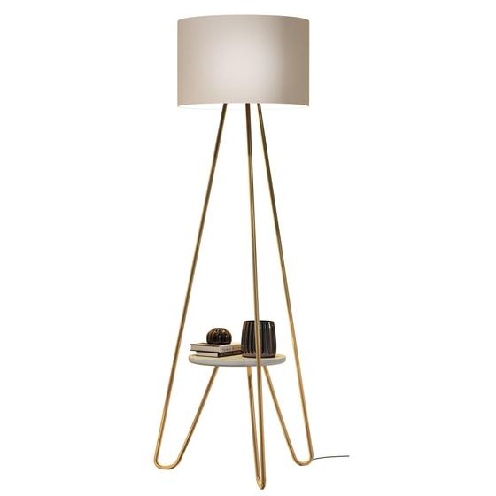 Luminária de chão com pés de ferro dourado Cupula Bege Casa Detalhe