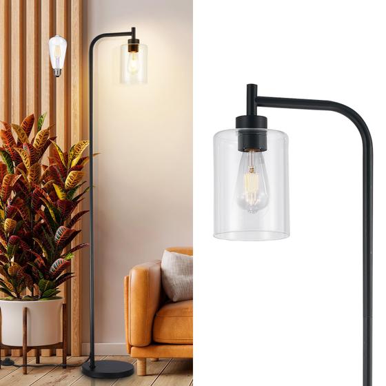 Imagem de Luminária de chão DINGLILIGHTING Modern Black com abajur de vidro transparente