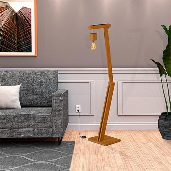 Luminária de Chão em Madeira Pelicano Nature Tebarrot Luminária de