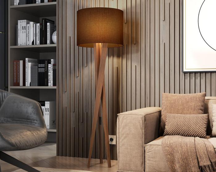 Luminaria de Chão para Sala Luxo Cúpula Marrom Abra Móveis