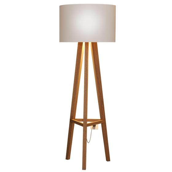 Luminária De Chão Tripé Celta Com Cúpula Abajur Off White/Nature JLAR Móveis Luminária de