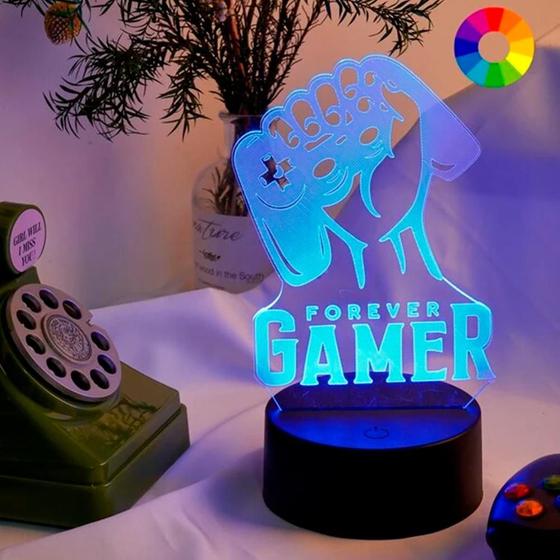 Luminária De Decoração Led Colorido Gamepad Forever Gamer 3D Pro