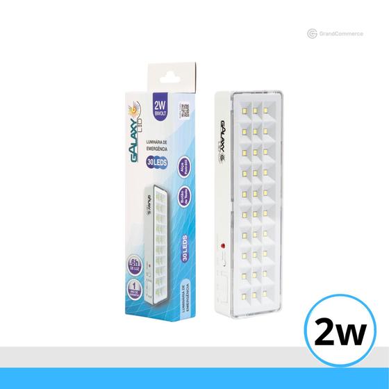 Luminária de Emergência 2w 30 LEDS 6500K Branco Frio Bivolt Galaxy Luminária de Emergência