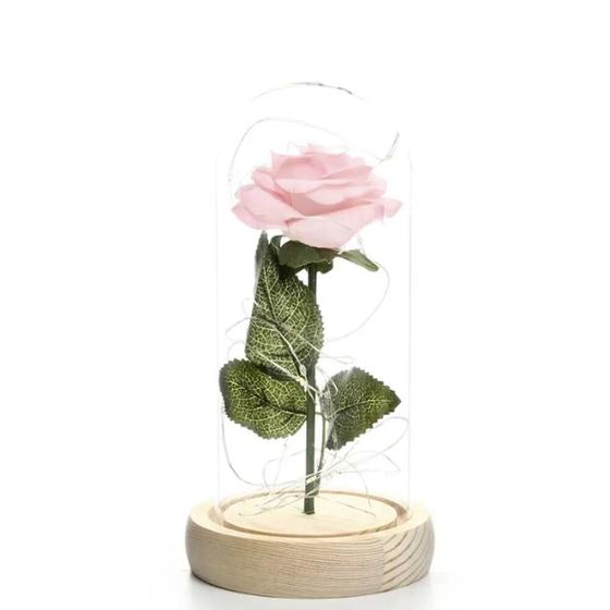 Imagem de Luminária de Led Rosa com Cúpula de Acrílico Base Madeira