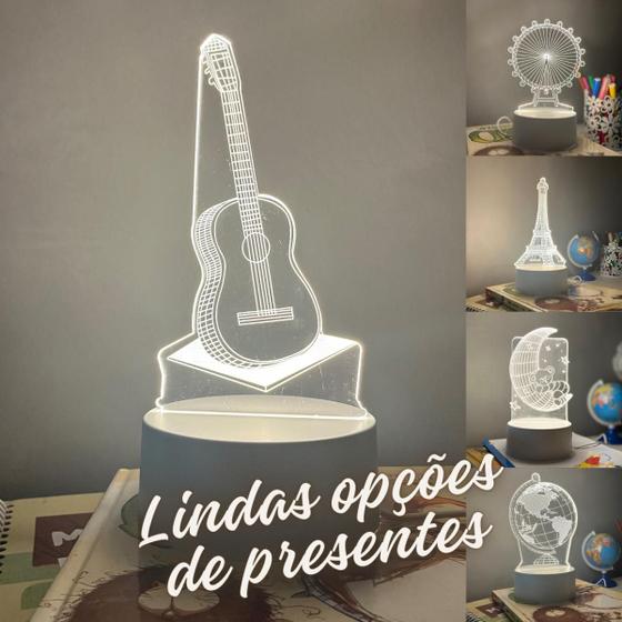 Imagem de Luminária de mesa abajour de Led 3d Violão 