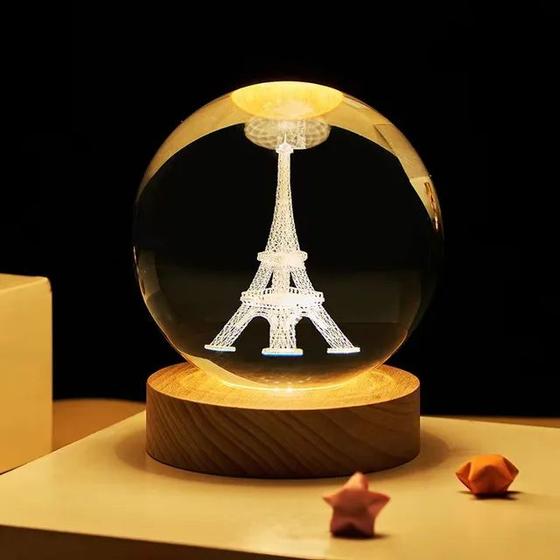 Imagem de Luminária de Mesa Abajur 3D Cristal Torre Eiffel Paris Led 2W 3000K 5V