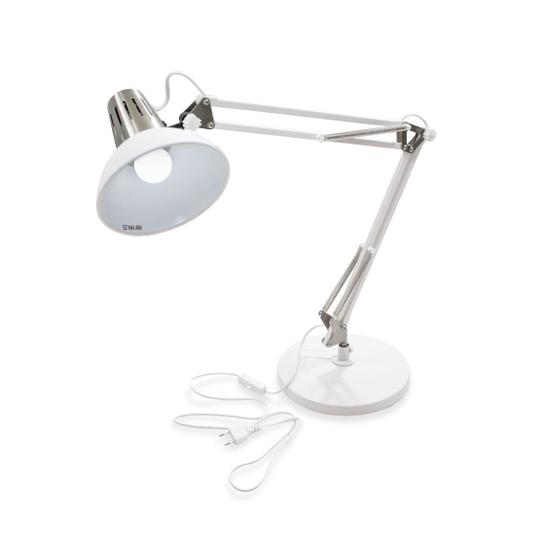 Imagem de Luminária De Mesa Abajur Articulada 1 E-27 Branca com cromado St1204