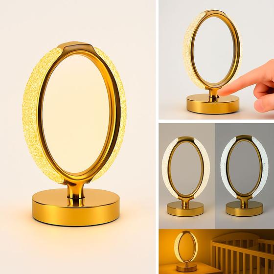 Luminária de Mesa Abajur Decorativo Efeito Cristal Dourado Touch 3 Tons ...