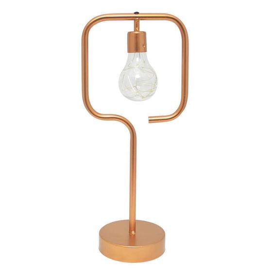 Luminaria De Mesa Led Pilha Estilo Industrial Quadrada Cobre Amigold