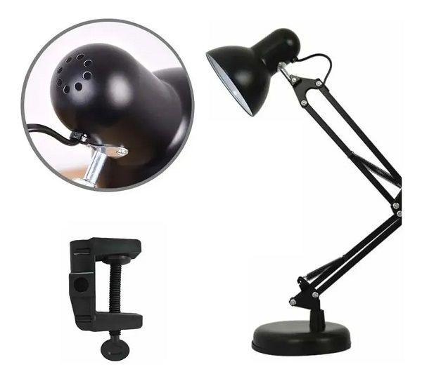 Imagem de Luminária de Mesa Pixar Articulada Abajur Led 2x1 Base Garra Estudos Escritório Home Office Iluminação Leitura