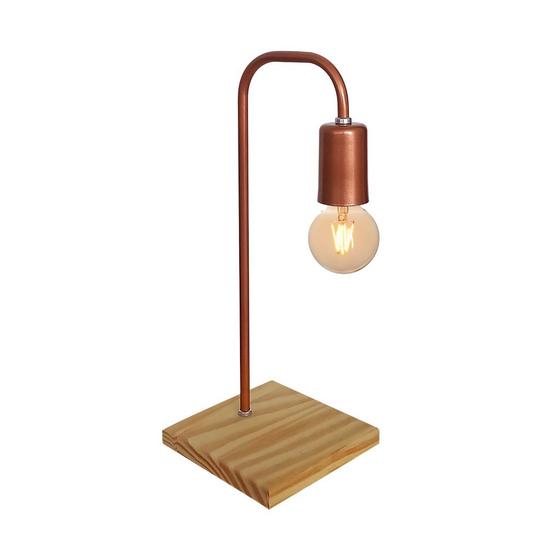 Imagem de Luminária De Mesa Retrô Com Base Madeira Pinus  Soquete E-27 - ABF Luminárias