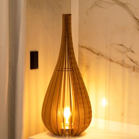 Luminaria De Piso abajur De MAdeira Mdf Crua 1 Peça Casa Rosa Decor