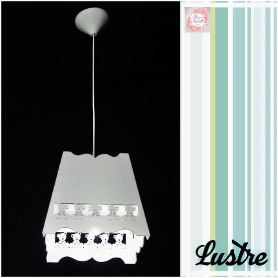 Luminária de Teto Infantil Ursinho Branco Flores para Mariae