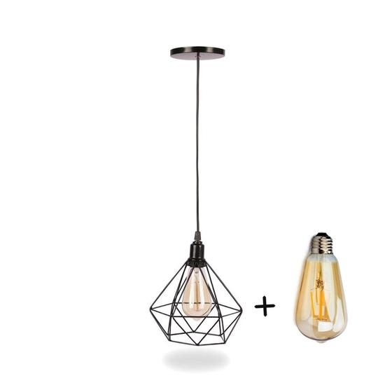 Luminária de Teto Modelo Diamante Preto + Lampada st64 Bivolt urban