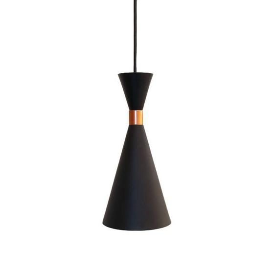 Luminária de Teto Pendente Cone Preto com Interior Cobre para Cozinhas