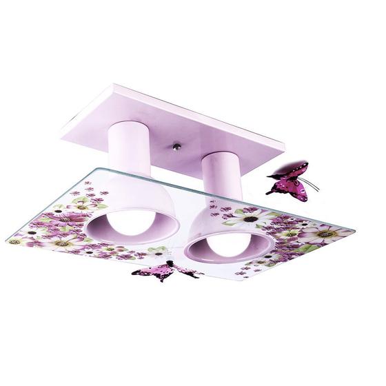 Imagem de Luminária de Teto Plafon Infantil Floral Decoração Quarto Infantil Bebê Menina 2 Lâmpadas E27 Bivolt