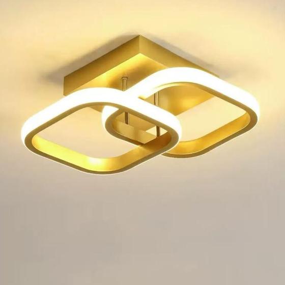Imagem de Luminária de Teto Plafon LED 45W Prisma Dourada Moderna com 3 Cores de Luz Bivolt para Sala e Quarto